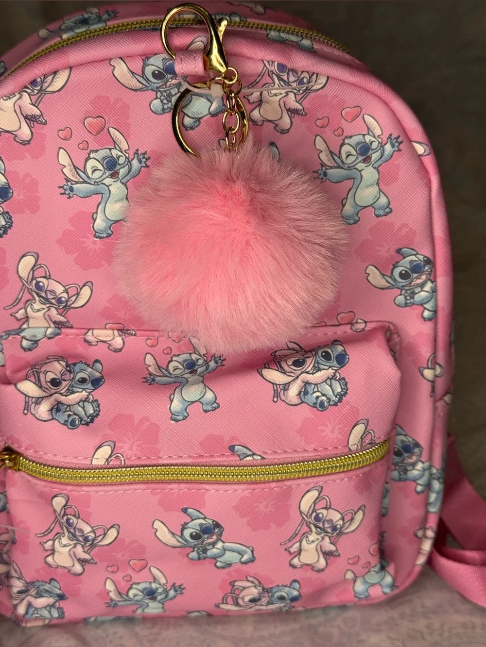 Disney Stitch, Angel, Stitch & Angel Mini Backpack - Textured Faux Leather Feel